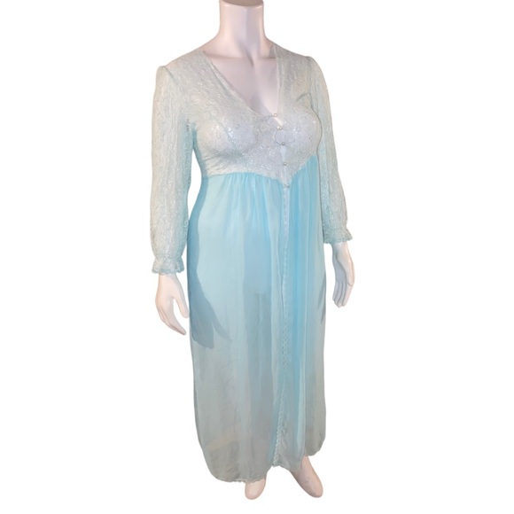 Vintage Sleepwear Sugar Plum Large Light Blue Gown Chemise Lace Fly Away Front - Picture 2 of 16